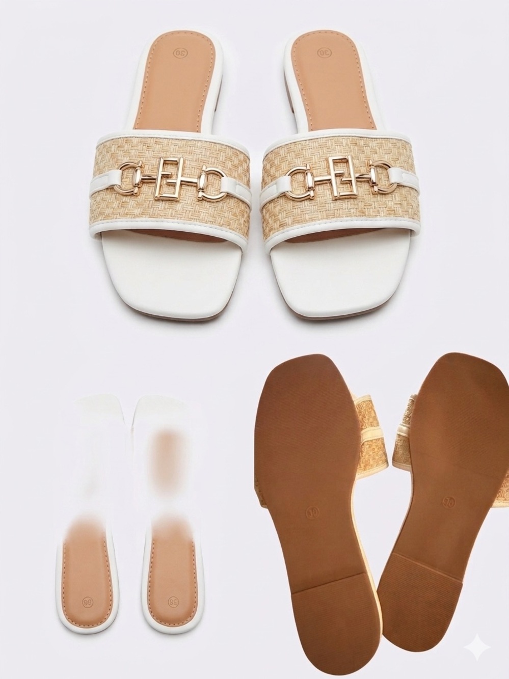 Woven Straw Slide Sandals - White